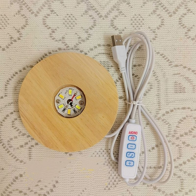 LED橡膠木燈座 圓形 方形 多尺寸 白光 黃光 暖光 七彩光 DC5V 亮度可調, 65x12mm三色微調(圓)