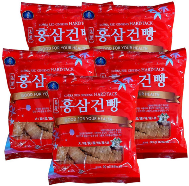 (1+1+1+1+1)고려 홍삼 건빵90g X 5봉 + 물티슈 /스넥 과자 간식 군것질 주전부리 비스켓, 90g, 5개