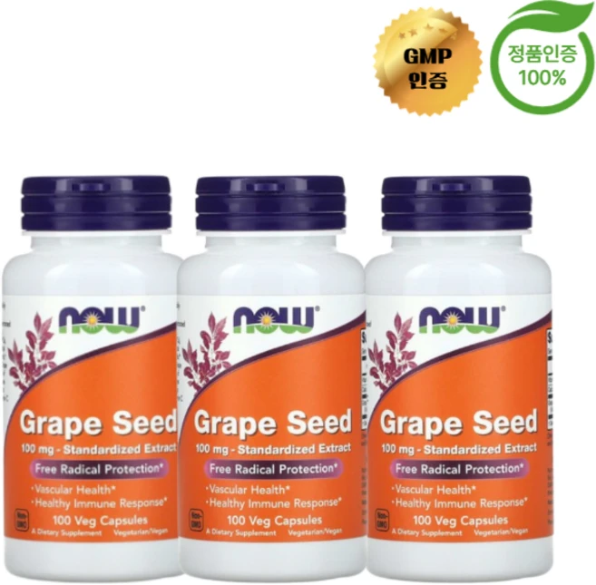 나우푸드 포도씨 표준 추출물 100mg 100베지 캡슐, 3개, 100정 - 쿠팡