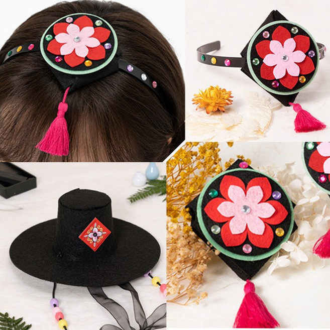 민화샵 배씨댕기 머리띠 / 전통갓 만들기 (2종택1) DIY 전통한복소품 여자아이 추석 만들기, 민화 배씨댕기 머리띠