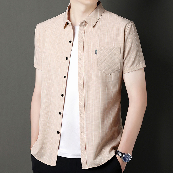 春秋季厚款長袖襯衫男士寬鬆棉麻襯衣中青年寬鬆亞麻商務休閒條紋