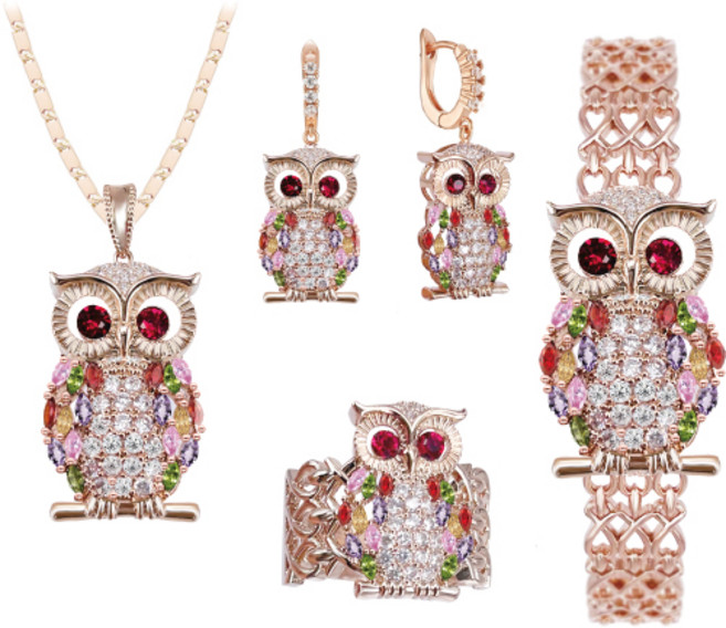 미뇽 멀티컬러 부엉이 여성용 행운 복 재물 오스트리아 크리스탈 루비 4종