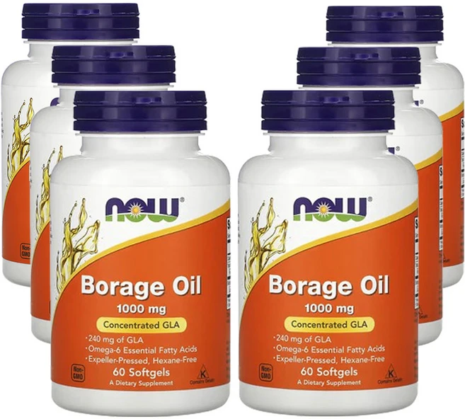 나우푸드 보리지 오일 농축 GLA 1 000mg 소프트젤 60 정, 60정, 6개 - 쿠팡
