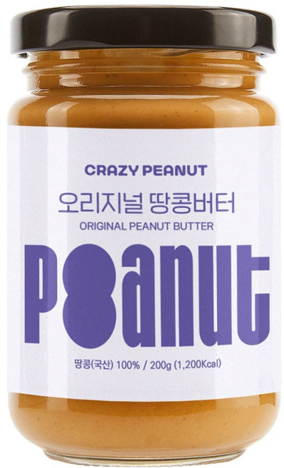 크레이지피넛 땅콩버터 무설탕 100% 국산 땅콩 버터 잼 오리지널, 200g, 2개