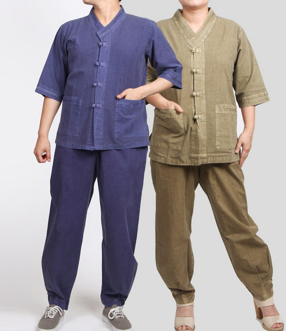 매듭우리옷 남성용 면 30수 V넥 스테치 7부 생활한복 저고리 + 바지 세트 MC204