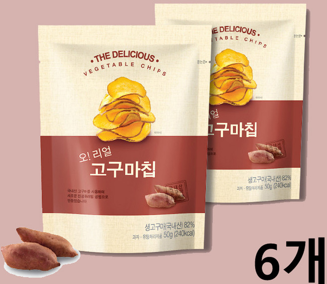 오 리얼 고구마칩 국내산 고구마간식 건강한과자, 50g, 6개