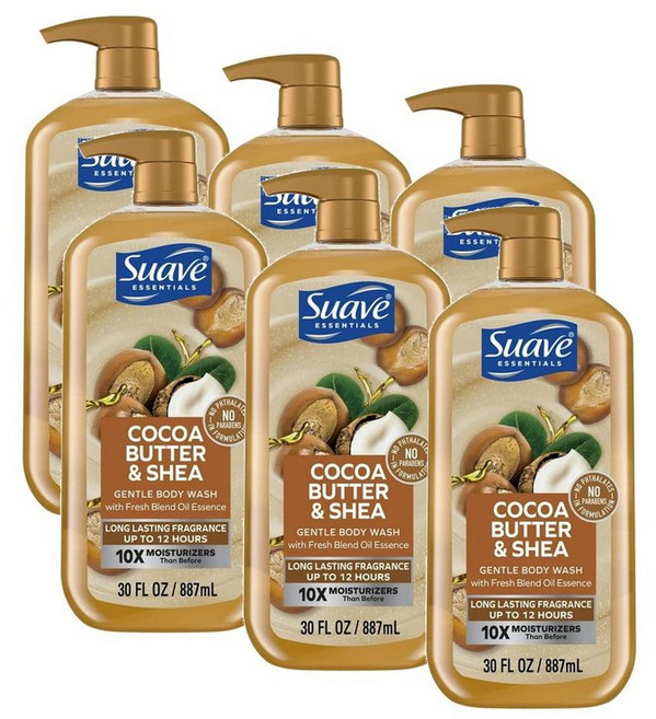 수아브 에센셜 젠틀 바디워시 코코아 버터 & 시어 Suave Essentials Gentle Body Wash Cocoa Butter & Shea, 6개, 887ml