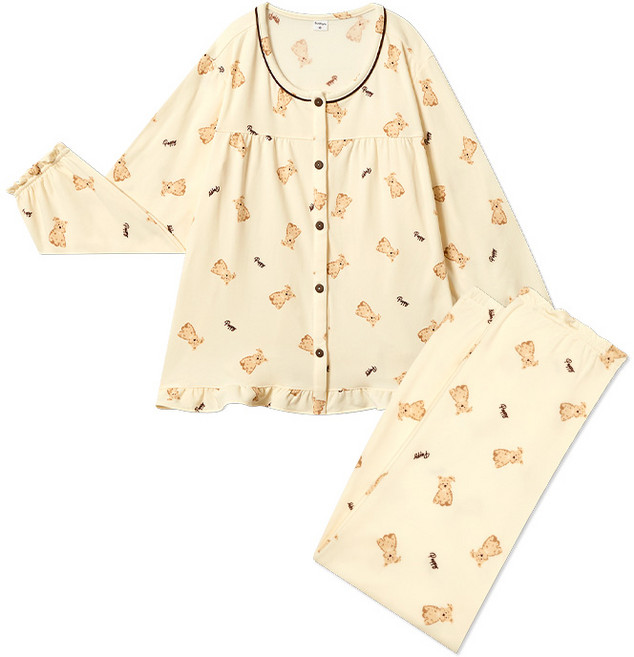 수아팜 여아 퍼피크림 긴팔 파자마 세트