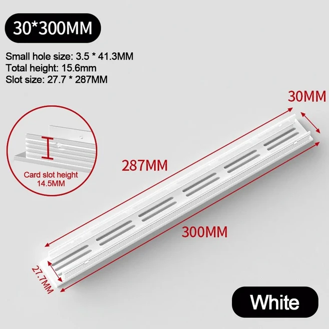 알루미늄 합금 캐비닛 통풍구 커버 30mm 폭 직사각형 환기구 그릴 통기성 메쉬 옷장 공기 배출구, 05 30-300mm-white