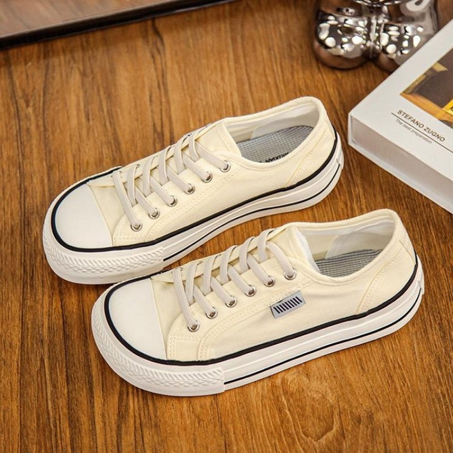 SAHINER 여성 트렌디 발편한 데일리 캔버스 통굽 레이스업 스니커즈 BYDX05