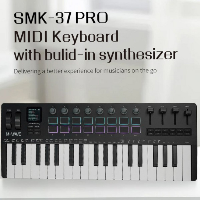 M-VAVE SMK-37 PRO 37키 USB MIDI 컨트롤러(16개 RGB 패드 8개 노브 포함)는 WINDOWS MAC IOS Android용