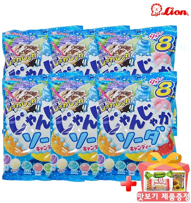 라이온 잔자카소다 캔디 일본 사이다 소다캔디 맛보기 제공, 114g, 6개 - 쿠팡
