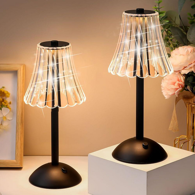 Liliful 1 Pcs Cordless Table Lamp Rechargeable Touch LED Small Gold Portable Battery Operated USB-, 블랙, 로즈 스타일
