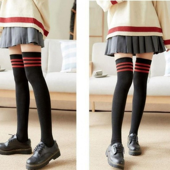 골프양말 복고풍 여성용 3선 무늬 무릎 양말 니삭스