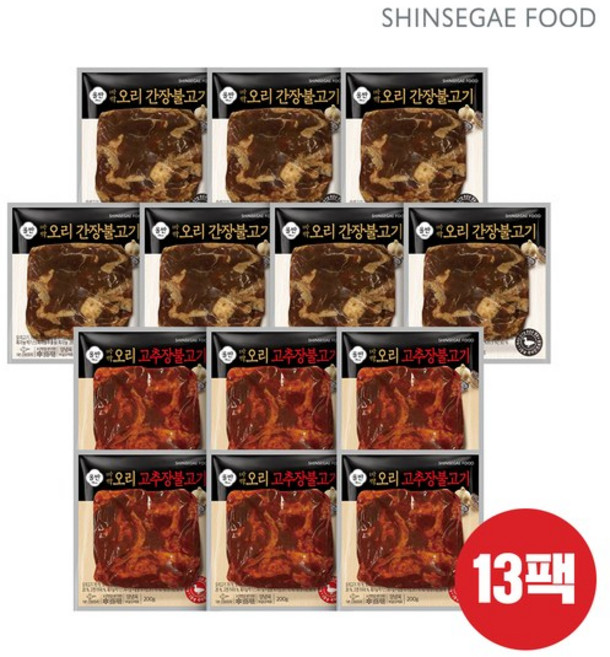 신세계푸드 올반 바짝오리불고기(간장맛 7 고추장맛6), 13개, 200g
