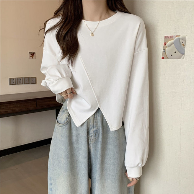 여성 봄 가을 데일리룩 맨투맨 루즈핏 심플 긴팔 티셔츠