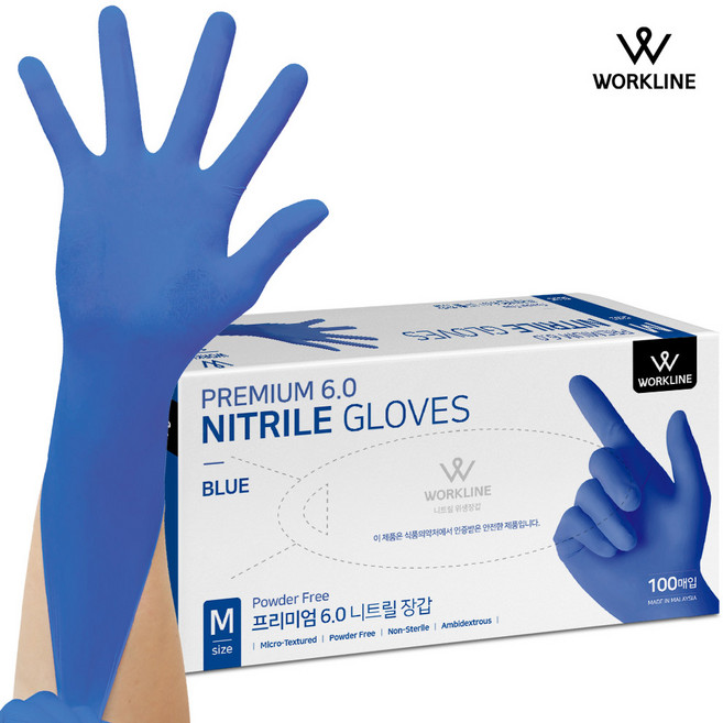 (식품용) 프리미엄6.0 두꺼운 니트릴 일회용 장갑 100매, 블루, 대(L), 1개