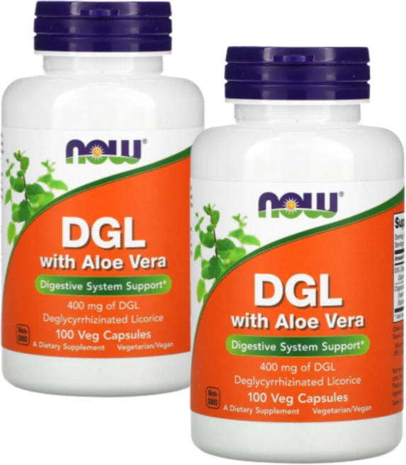NOW 200:1 농축 알로에 베라 함유 DGL 감초 추출물 400mg 베지캡슐, 100정, 2개 - 쿠팡