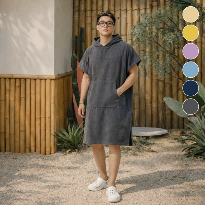 헤임프 고급 극세사 성인용 서핑 비치 판초 타월, 1개, 스톤그레이