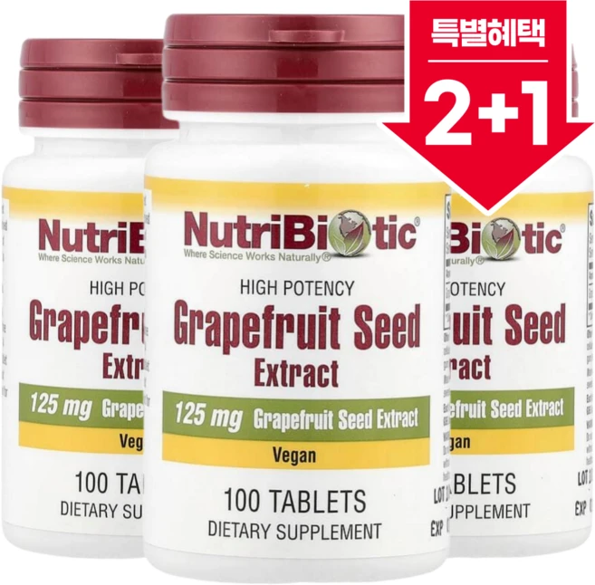 [2+1] 뉴트리바이오틱 그래이푸르트 씨드 자몽 추출물 125mg 타블릿 100정 / 해외직구 미국정품, 3개 - 쿠팡