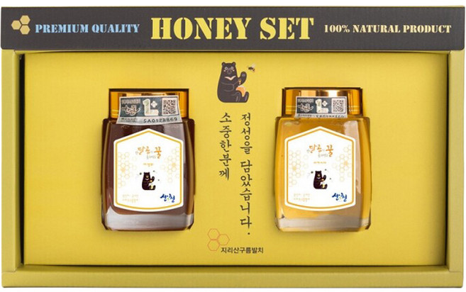 지리산 천연벌꿀 1+ 등급 선물세트 순수 천연꿀 유리병세트 250g 2병 아카시아꿀 야생화꿀 잡화꿀 (택1), 야생화 2병, 1개, 500g