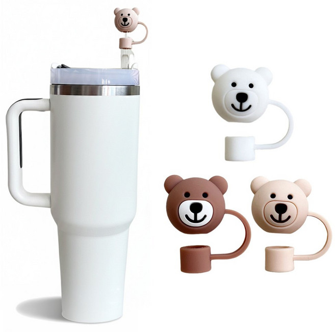 실리콘 텀블러 빨대 마개 10mm 세트, 1세트, 곰돌이세트