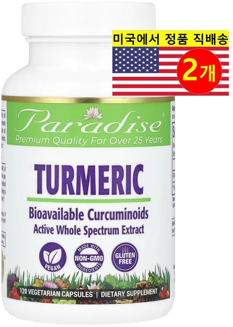 Paradise Herbs 파라다이스 허브 강황 추출 250mg Turmeric, 2개, 120정 - 쿠팡