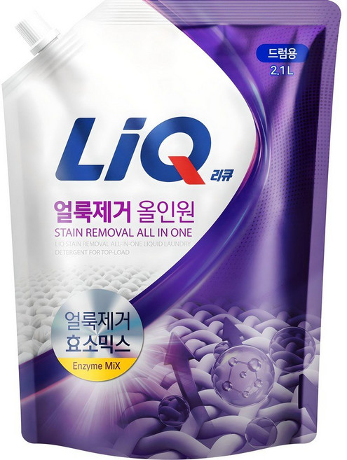 리큐 얼룩제거 올인원 드럼용 액상세제 리필, 2.1L, 5개