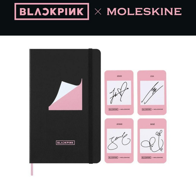 MOLESKINE X BLACKPINK 限量 L型橫線筆記本 含簽名卡片, 1個, 黑色