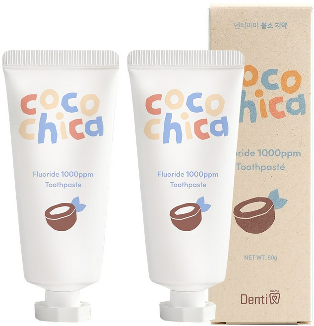덴티마마 코코치카 안매운 불소1000ppm 치약 | 어린이 키즈 충치예방, 60g, 2개