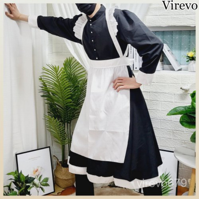 Virevo 6종 풀세트 남성 메이드복 코스프레 남자 하녀복, S
