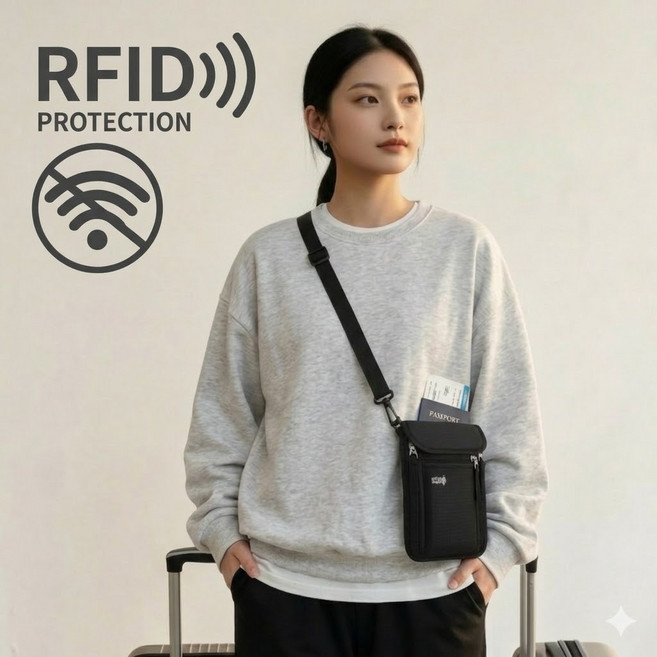 피지오픽 해킹방지 RFID 초경량 도난방지 여권 가방 미니 크로스백