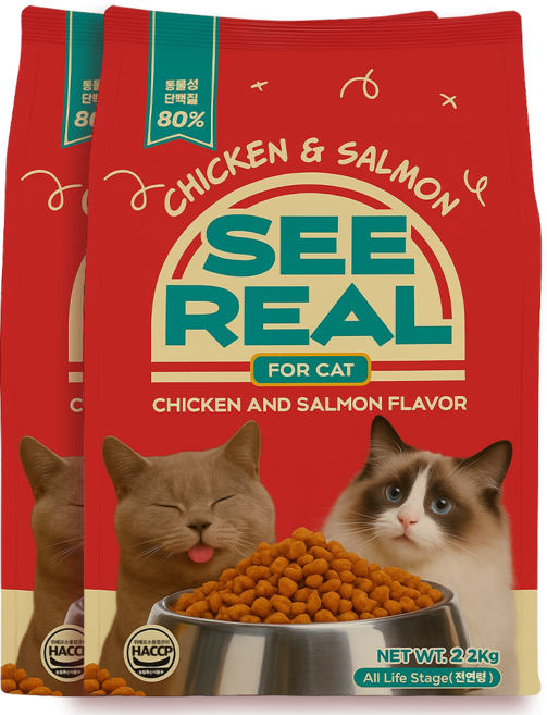 도그마루 X 펫하모니 먼치킨분양 고양이입양 NON GMO 슈퍼푸드 씨리얼사료, 2.2kg, 2개, 닭+연어