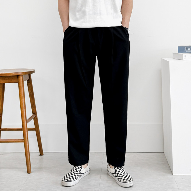 맨즈에버 핀턱 스판 남자 밴딩 바지 와이드 팬츠