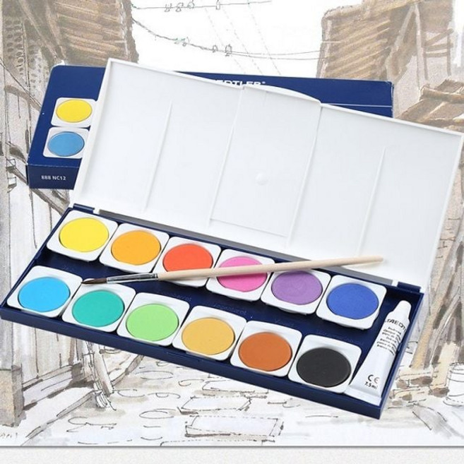 수채물감 Noris 스테들러 고체케익 독일산 12색+붓 70449EA 1(EA)