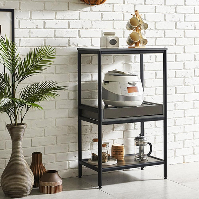 튼튼한 철제프레임 주방수납 렌지대 감각적디자인 정수기선반 진열장, 08.수납장(오크), 본상품선택