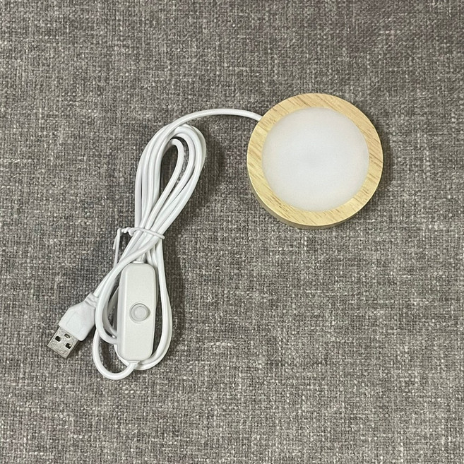 LED橡膠木燈座 圓形方形通用底座 USB供電氛圍燈, 65x12mm黃光(圓)擴散板
