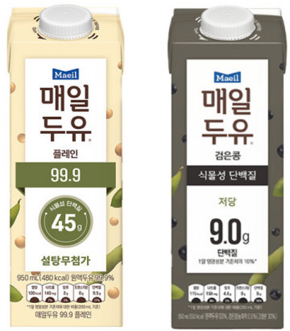 매일두유 99.9 +매일두유 검은콩 (총)/무가당/고단백/단백질/무배, 1개, 950ml