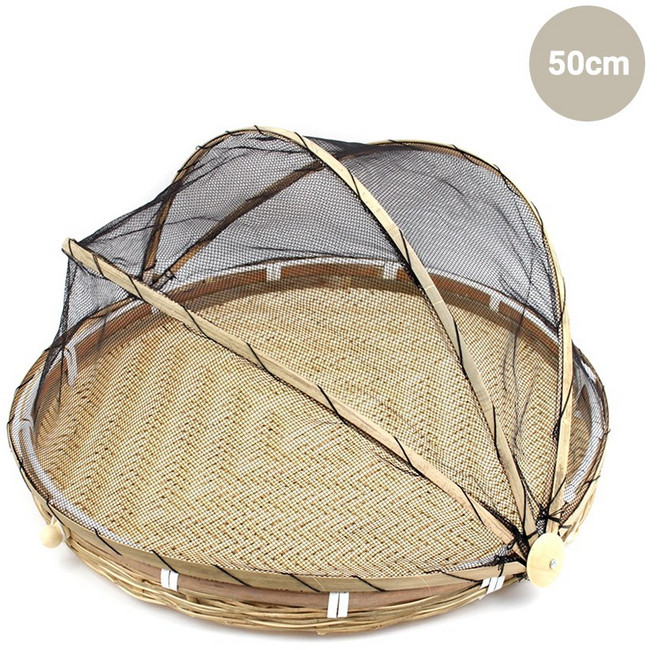 50cm 대나무 덮개채반 ( 건조망 야채 나물 생선 말리기 부침개 바구니 소쿠리 전통 명절 생활체험 민속품 한옥 인테리어 소품), 1개
