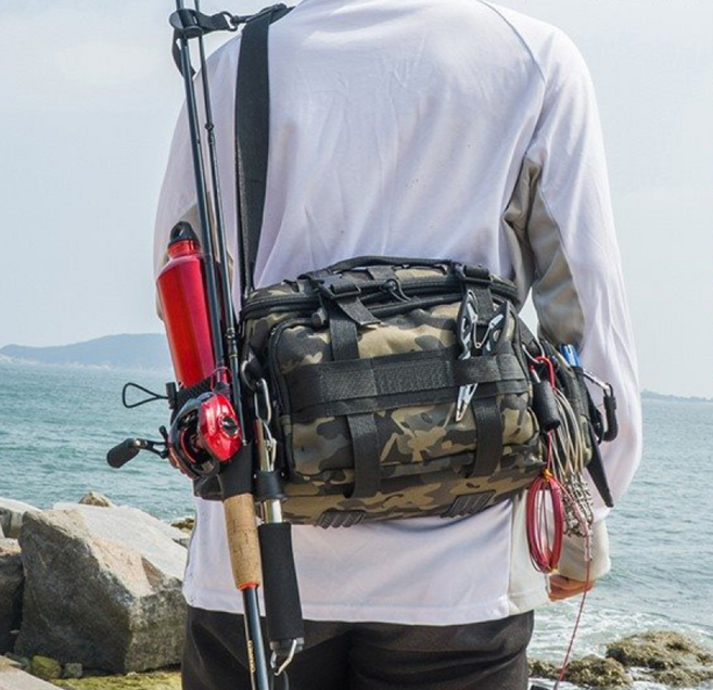 제이엔 루어 낚시 가방 보조 힙색 숄더백 배스 크로스 릴 대형, 밀리터리 브라운