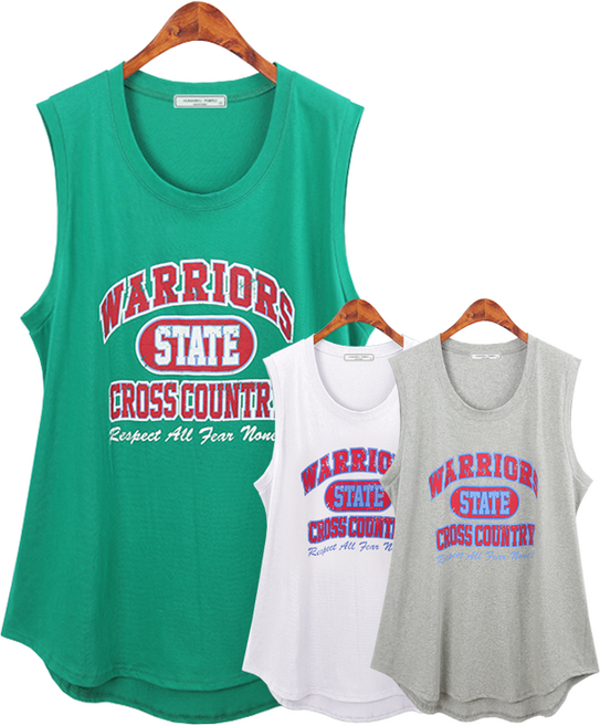 허밍퍼플 여성용 7467 WA 크로스 박스 롱 나시 빅사이즈 여름 캐주얼 영문 레터링 시원한 박스 청바지와 잘 어울리는 여성의류