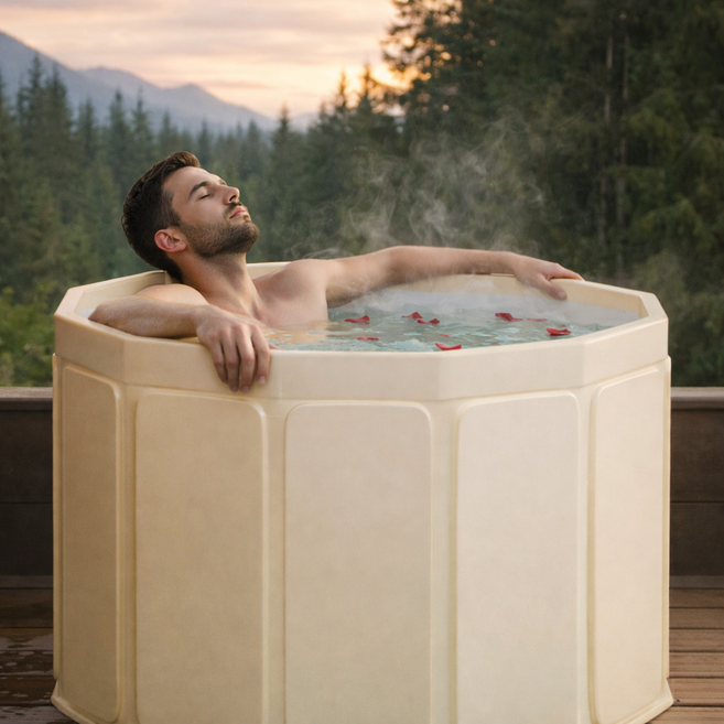 에어라벨 특대형 접이식 욕조 원터치 반식욕, 1개, 크림베이지