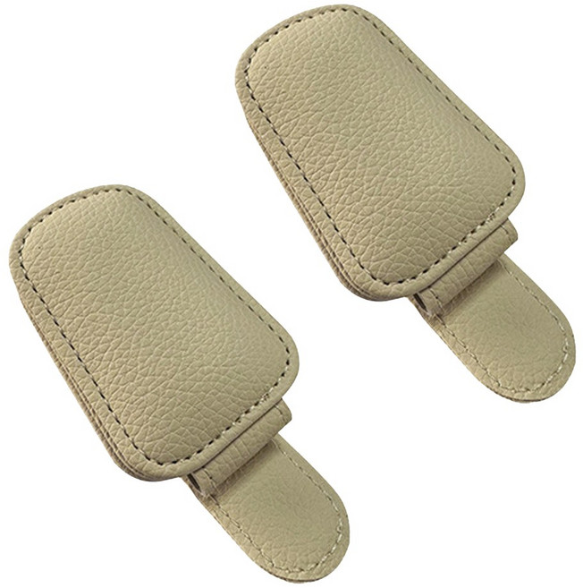 꿈꾸던라이프 프리미엄 가죽 차량용 선바이저 선글라스 클립, 베이지(BEIGE), 2개