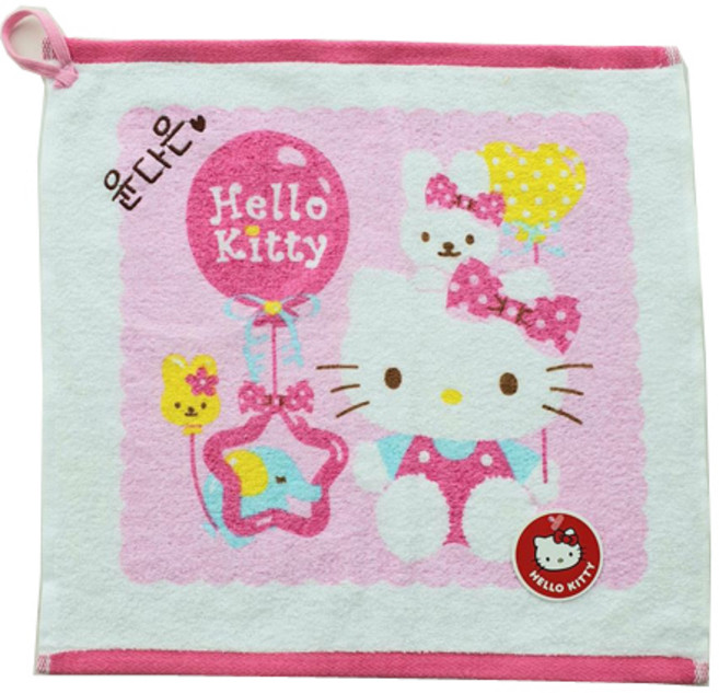 쁘띠맘 키티풍선핸드타올 5장 네임수건 어린이집수건 유치원생일선물 어린이집 고리수건 이름자수, 키티풍선-핑크, 1세트