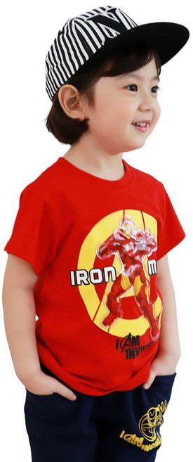 반팔 마블정품 아이언맨 불빛 상하복 바지 세트 히어로