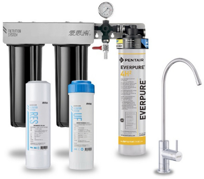 愛惠浦 EVERPURE QL3-4H2 淨水器 - 熱飲機咖啡機推薦系列 保固1年, 雙道 搭樹脂+中空絲膜濾心