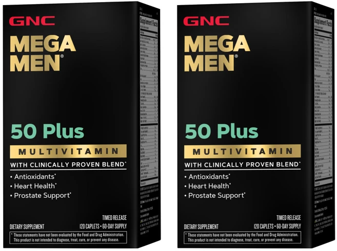 GNC 메가맨 50플러스 중년남성 멀티비타민 120정 1+1, 2개, 240g - 쿠팡