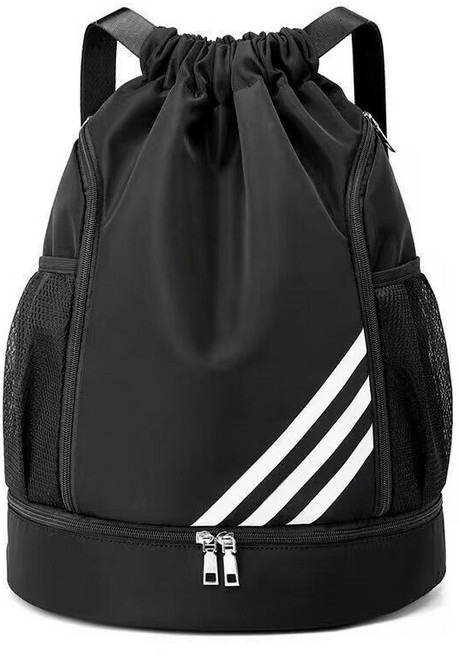 束口雙肩背包 大容量干濕分離運動健身游泳籃球包, 1個, 黑色【加厚】