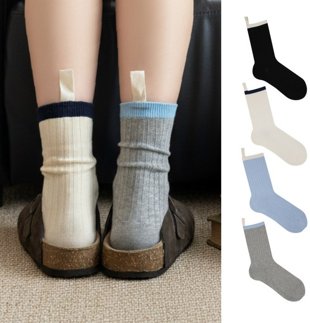 엣모스트 여성용 골지 크루양말 사계절 데일리 면 양말 4켤레 세트