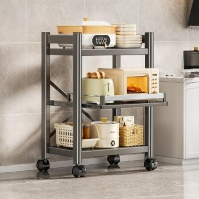 슬라이딩 선반 주방 철제 레일 전자레인지 밥솥 틈새장 이동식 접이식 3단 4단 5단, 1개, 01.3단 60cm 슬라이딩